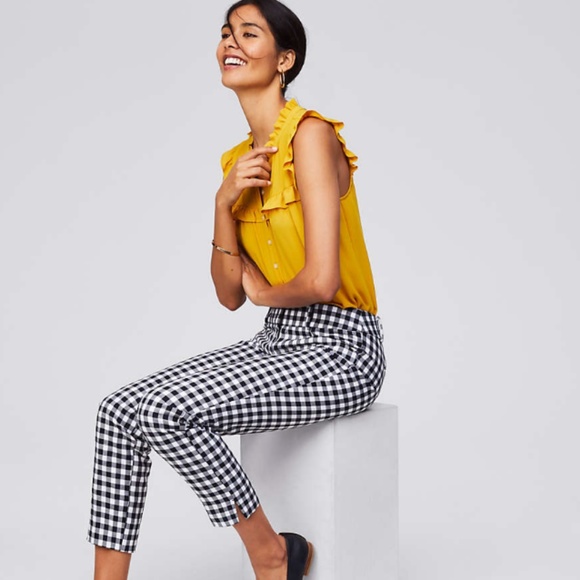 LOFT Pants - LOFT Black/White Gingham Marisa Fit Riviera Pants